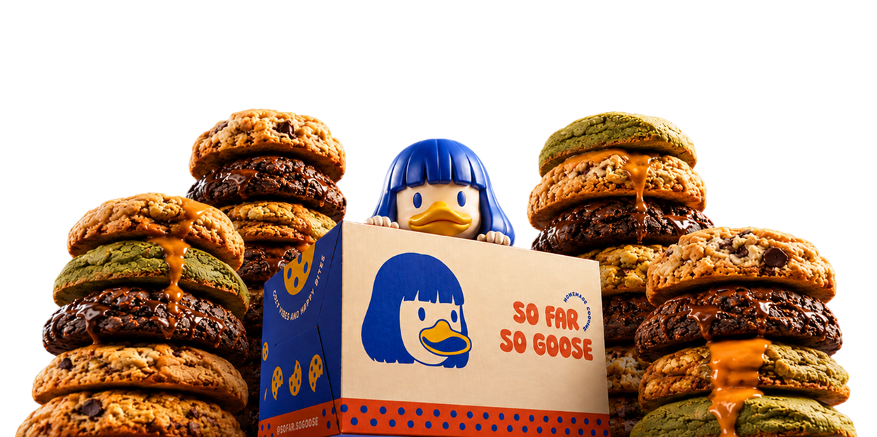 So Far So Goose cookies and mascot